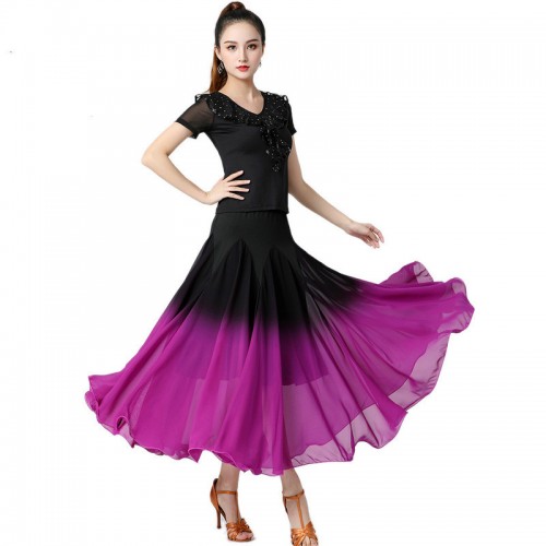 Modern ballroom dancing dresses for women girls red purple fuchsia gradient swing waltz tango foxtrot cha cha smooth dance skirts performance costume